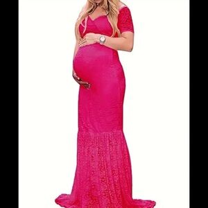 Elegant Pink Lace Maternity Gown